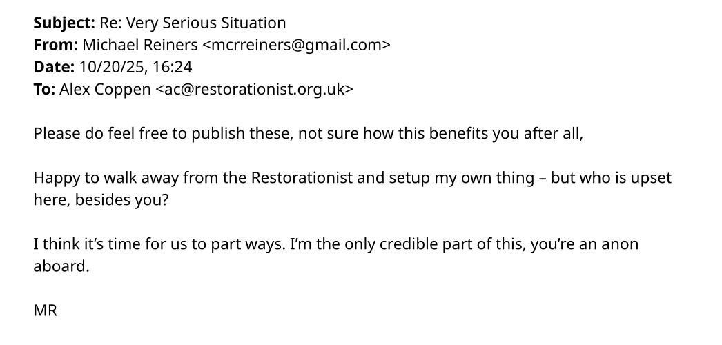 How Long Did The Restorationist Tolerate the Depravity of Michael Reiners?